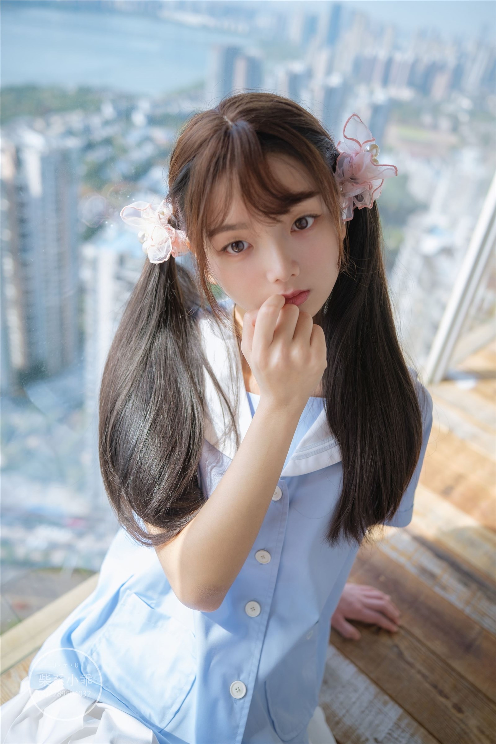 Childish picture book - NO.01 Clear Sky 01 White silk double ponytail JK(76)